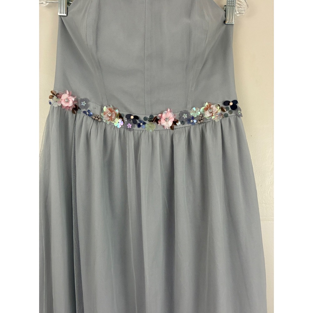 LC Lauren Conrad Strapless Dusty Blue Tulle Maxi Dress with Floral Belt - Picture 3 of 11